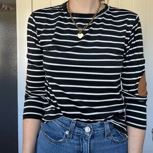 Striped long sleeve top with elbow patches